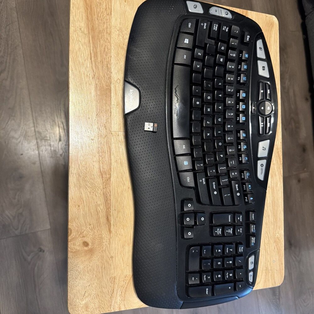 Logitech K350 Wireless Wave Ergonomic Keyboard with USBDongle Keys Worn As Shown